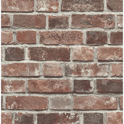 Faux Red Brick Prepasted Red & Charcoal Wallpaper